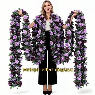 2pcs Artificial Rose Vines, Soft Romantic Ombre Color, Featuring Multi-Layered Lifelike Flowers, Flexible Shaping. Suitable For Wedding Arch Decor, Corridor Arrangement And Wall Decoration. Can Be Hung On Balcony Railings Or Living Room Ceiling. Designed To Create A Romantic Ambiance: Ideal For Wedding Venue Landscaping And Home Decor, Evoking A Gentle, Dreamy Spring/Summer Atmosphere.