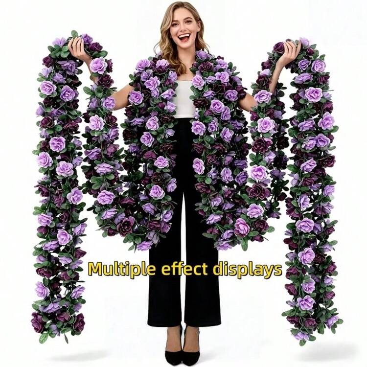 2 piezas de Enredaderas de Rosas Artificiales de Color Degradado, con Flores Completamente Abiertas de Múltiples Capas, Flexibles para Dar Forma. Adecuadas para la Decoración del Arco de Boda, Arreglos del Pasillo y Decoración de Paredes. También se Pueden Colgar en Barandillas de Balcones o Techos de Salas de Estar. Diseñadas para Escenas Románticas: Una Opción Ideal para el Paisajismo del Lugar de la Boda y la Decoración del Hogar, Creando una Atmósfera Suave y Soñadora de Primavera/Verano. - Multicolor - Añade 1