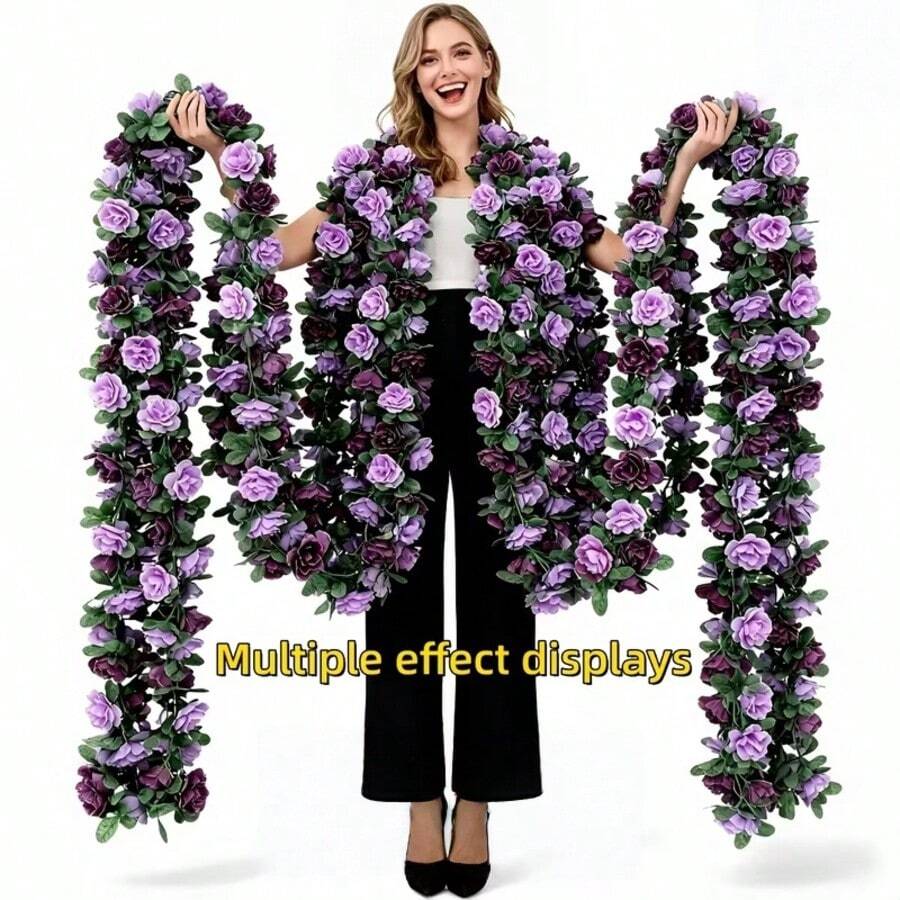 2pcs Artificial Gradient Color Rose Vines, Full Blooms With Multi-Layers, Flexible Shaping. Suitable For Wedding Arch Decor, Aisle Arrangement, And Wall Decoration. Can Also Be Hung On Balcony Railings Or Living Room Ceilings. Designed For Romantic Scenes: An Ideal Choice For Wedding Venue Landscaping And Home Decor, Creating A Soft And Dreamy Spring/Summer Ambiance.