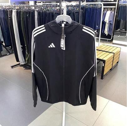 Adidas Jaqueta masculina de futebol com capuz, respirável e casual, em tecido plano.