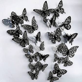 36 st svarta fjärilsväggdekorationer | 3D-papperskonstfjärilar, avtagbara väggklistermärken, glansig finish, återanvändbara, självhäftande, lämpliga för sovrum, födelsedagsfester, klassrum, kontor, heminredning, finns i 4 stilar och 3 storlekar