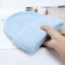 1顶女士针织翻边帽 冬季针织帽 柔软宽松保暖舒适 滑雪跑步男女通用成人针织帽 - 淺藍色 - 查看 2