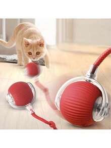 互动式猫狗电动玩具，智能滚球，360°智能自动滚动宠物球，高速移动玩具，适合无聊的室内猫咪，可充电（红色）
