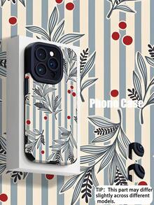 1pc Fashionable Minimalist Blue & White Striped, Red Dot, Leaf Pattern Vertical Textured Protective Phone Case, Suitable As Birthday, Holiday Gift For Friends, Family, Couples, Compatible With Apple And Models - Multicolor - View 1