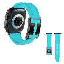 CRAZYGRASS Soft And Versatile Men's Silicone Watch Band, Simple And Easy To Match, With A Magnetic Clasp And Waterproof Design. Suitable For Apple Watch Sport Bands, Compatible With 44mm/45mm/46mm/49mm Sizes, Designed For Apple Watch Series 9/8/7/6/5/4/3/2/1/SE/Ultra. - Hồ xanh - Xem 2