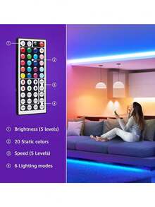 RGB Ambient LED Light Strip, 39.37-1181 Inch, USB Version, 44-Key Remote Control, Self-Adhesive Backing, Suitable For Bedrooms And Parties. - Multicolor - View 5