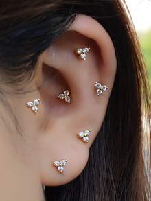 1 pieza Pendientes de botón con flor de circonita chapados en oro de 18K de 20G, material de acero inoxidable, adecuado para múltiples perforaciones de oreja, delicado y preciso, adecuado para mujeres y niñas, para uso diario - Un par de pendientes redondos de circonita con forma de flor - Ver 8