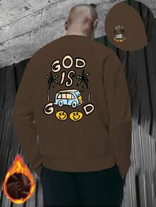 New Year Outfit Women Men Street Style Fashion Crew Neck Sweatshirt God Is Good Car Under Coconut Tree Print Pattern 2025 Autumn Winter Bestselling New  Fashion Long Sleeve Fleece Thickened Essential Classic Basic Style Lazy Style Casual Top Commuting Casual Simple Comfortable Versatile Loose And Comfortable Fall Clothes For Women - 咖啡色 - 查看 12