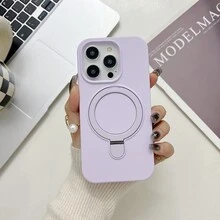 1pc Silicone Macaron Color & Black/Beige/Pink/Purple/Blue/Multi-Color Magnetic Phone Holder Case, Unisex, Multifunctional, Compatible With IPhone 11, 12, 12 Pro, 13, 13 Pro, 13 Pro Max, 14, 14 Pro, 14 Pro Max, 15, 15 Pro, 15 Pro Max, 15 Plus, 16, 16 Pro, 16 Pro Max, 16 Plus, 17, 17 Pro And 17 Pro Max - Lilac Purple - View 4