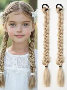 2PCS Braid Ponytail Extensions With Rubber Band Ponytail Natural Synthetic Hair Piece For KIDS - Multicolor - View 10