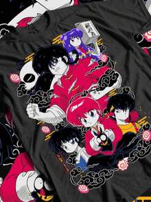 Unisex Ranma Saotome Anime T-Shirt, Genma Panda Manga Shirt, Graphic Anime Tee, Manga Shirt, Japanes - 黑色 - 查看 1