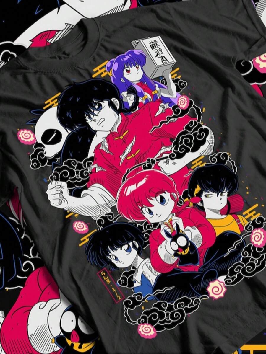 Unisex Ranma Saotome Anime T-Shirt, Genma Panda Manga Shirt, Graphic Anime Tee, Manga Shirt, Japanes - 黑色 - 查看 1