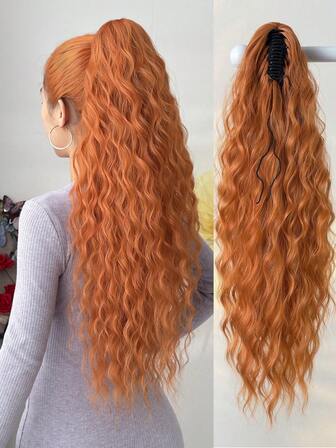 Långt vattenvågsklo hästsvansförlängningshår Blond 26 tum Värmebeständig fiber syntetisk hästsvansfrisyr för flickor Kvinnor Fest Används dagligen