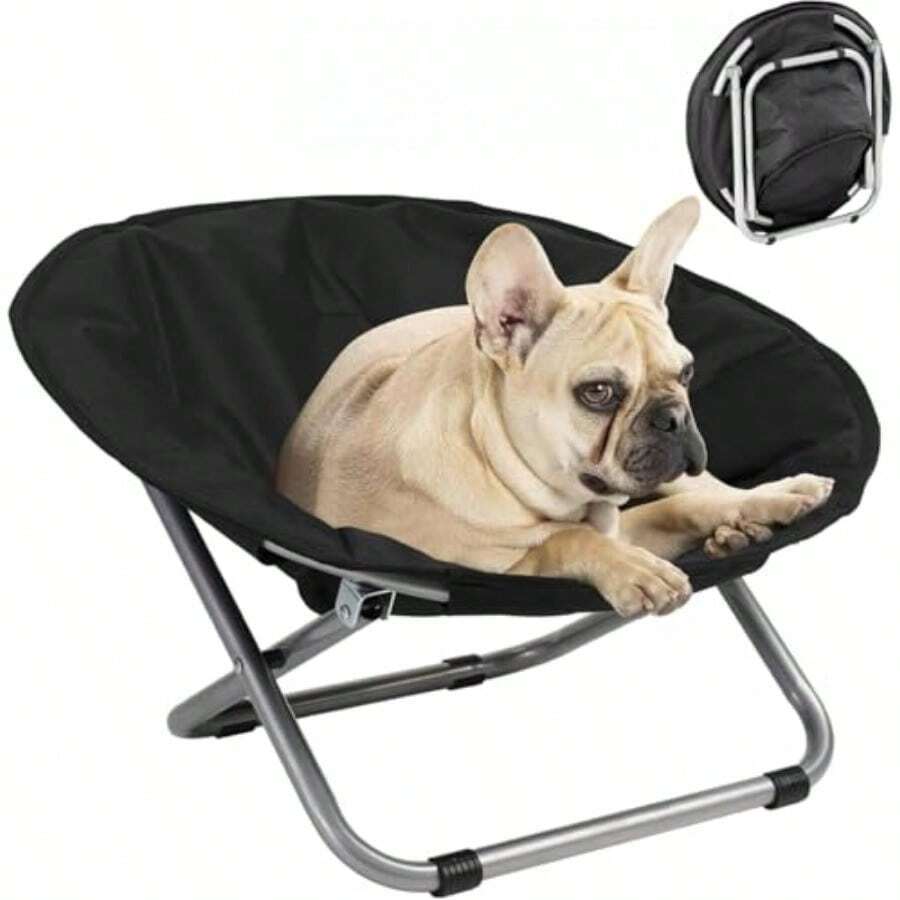 Portable Folding Pet Chair Elevated Foldable Cat And Puppy Bed Cozy Rocking Moon Chair With Sturdy Metal Frame For Bedroom Apartments Lounging And Garden - As Pic - View 1