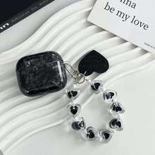 1个装 IMD 黑色贝壳图案耳机保护套 - 高品质保护套，配有黑色爱心挂绳，兼容 2/3/4/1/Pro/Pro（第二代）Pro 3，防震，是送给女孩和青少年的理想礼物