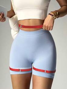 1件女士红色哥特式性感皮革吊袜带，带蝴蝶结，时尚角色扮演提臀吊带，适合万圣节派对 - 紅色 - 查看 4