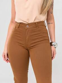Faraya Jeans Women's Flare Jeans Available In Beige/Khaki/Brown/Black/White/Green, Super Comfortable, High-Waisted With Lycra. - 駝色 - 查看 2