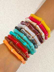imoli 1pc Acrylic Tie Dye Bamboo Bead CCB Bracelet, Unique Jewelry Gift For Women, Suitable For Daily Wear And Any Occasion - Multicolor - View 8