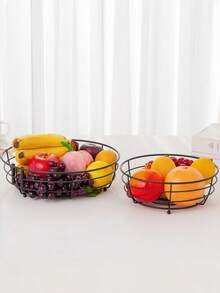 2-Tier Iron Wire Fruit & Vegetable Basket Holder With Banana Hook, Decorative Storage Rack For Countertop, Living Room, Patio, 64oz, Black, Suitable For Kitchen, Living Room, Patio, Storage, Entertaining Guests, Storage, Kitchen Accessories