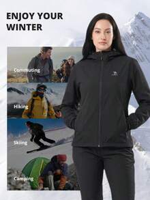 CAMEL CROWN Women's Soft Shell Boxing Jacket, Autumn/Winter Sports Jacket, Waterproof Windproof Fleece Jacket - Phantom Black - View 2