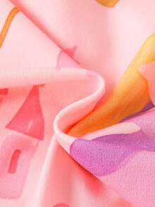 Set de 2 piezas de pijama de niña con estampado de varita mágica de princesa, cuello redondo, manga larga, ropa de dormir infantil, ropa de casa casual y cómoda, primavera/verano - Rosa - Ver 8