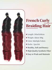 法式卷发辫子钩编假发 24英寸 2包 蓬松波浪卷曲钩编假发 预拉伸卷曲编织假发 女士接发 - 彩色 - 查看 4