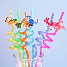 12/6pcs Reusable Cartoon Dinosaur Straws, PET Plastic Material, Fun Straws, Dinosaur Theme Party Birthday Straw Decorations, Small Gift - Multicolor - View 5