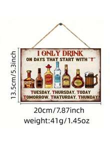 1 Pc 7.87inch *5.3inch "I Only Drink" Vintage Plaque Decor, Home Decor, Restaurant Decor, Bar Decor, Cafe Decor, Garage Decor, Wall Decor Wooden Hanging Plaque Home Decoration Best Gifts Birthday Graduation - 1PC - View 7