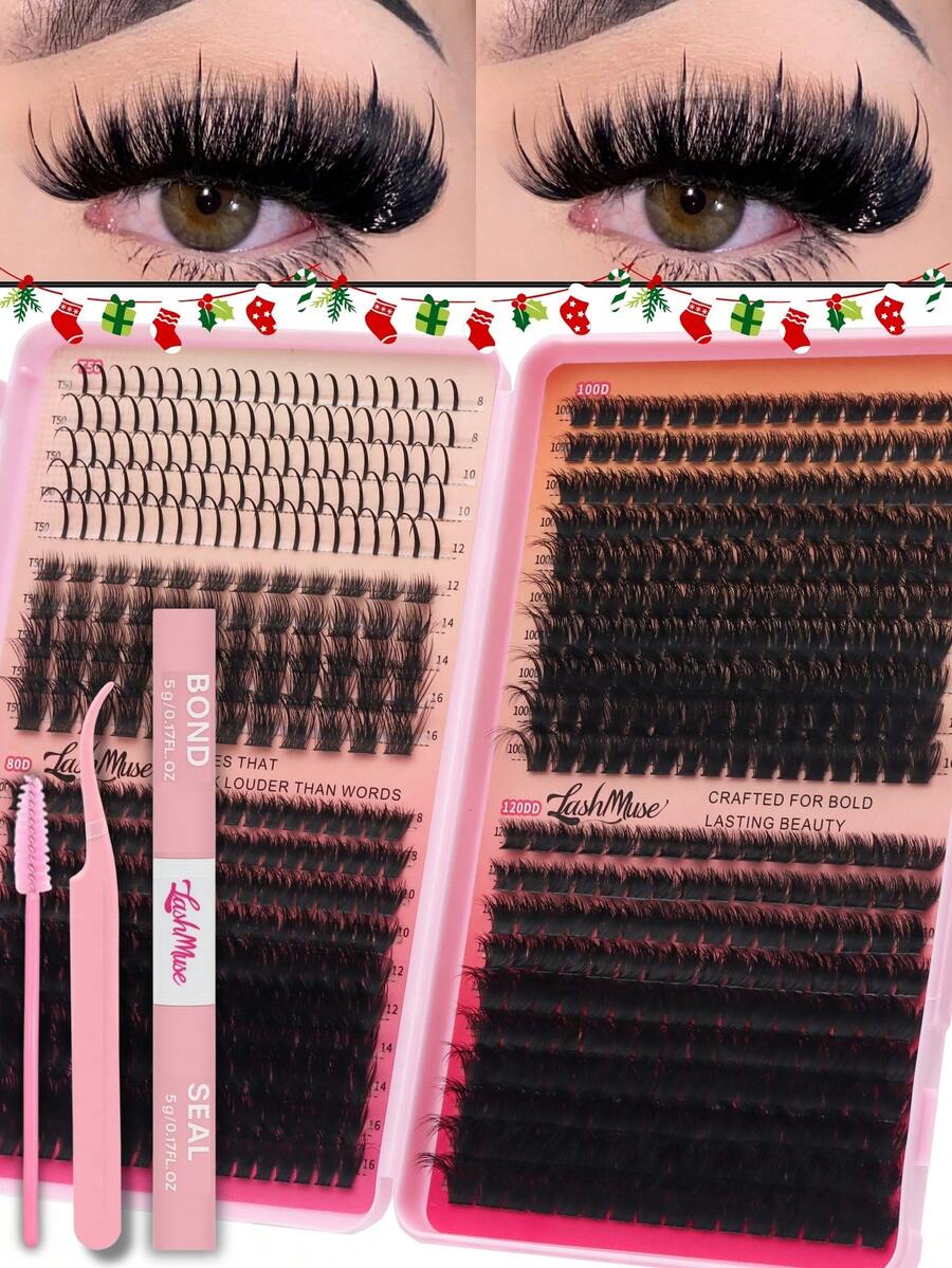 680PCS/1360PCS D/DD Curl Large Capacity, Large Capacity Eyelash Book, Spiked Faux Mink Individual Lashes, Eyelash Extension Kit T50/80D/100D/120D, Natural Eye Makeup, False Eyelashes 0.31-0.63inch, With Lash Glue, Tweezers, Brush, Russian Volume Lashes, 3D Single Eyelash Bundle, Easy To Carry, Reusable, Suitable For Daily Going Out, Holidays, Daily Makeup, Cosplay Eyelashes, Full Makeup And Daily Wear, Lash Clusters, Eyelash Clusters, Individual Eyelashes, Lashes, Fake Lashes, Perfect For Christmas, Halloween, New Year's, Beauty & Health, Festive Glam Beauty - 黑色 - 查看 1