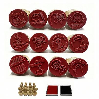 Sellos Docentes Kit 12, Escolares Didácticos Varios Modelos Sellos Didácticos Para Maestros Educativos King Stamp 12 En 1 Sellos Para Maestros Kit Escolar Incluye Cojin12pcs Sello Letrero De Padre