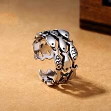 925 Sterling Silver Vintage Distressed Small Fish School Ring For Women - Antique Silver - View 3