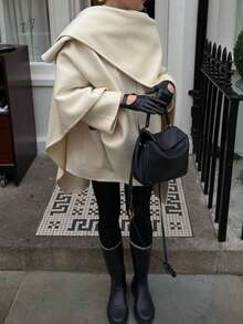 Women's Casual Sexy Asymmetric Hollow Out Knit Pullover Sweater, Loose Batwing Shoulder Blouse, Lightweight Crew Neck Top For Autumn - Apricot - View 6