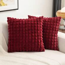 2pcs Plush Checkered Pillow Covers, Soft & Comfortable, Modern Luxury Decorative Throw Pillow Cases, Suitable For Bedroom Bedding, Home Decor, Sofa, Camping, Outdoor And More Occasions - Red - View 2