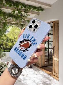 1pc Premium Blue IMD Glitter Phone Case, Football Letter Print Pattern Shockproof Protective Cover, Compatible With Iphone//OPPO/Vivo/Redmi//Transsion Series - Blue - View 5