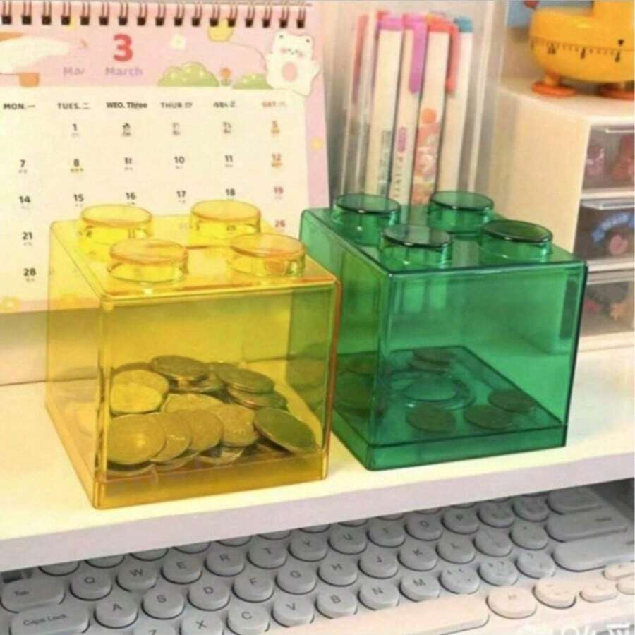 1pc Building Blocks Piggy Bank Coin Stacking Savings Bank, Coin Storage Tank Reward Coin Storage Box Gift, Packaged And Shipped At Random. Note: Minor Scratches May Occur During Transportation, Which Is Normal. If You Are Bothered By This, Please Do Not Purchase. - Multicolor - View 1