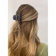 WOWORAMA Niedliche Haarklammern für Damen, weiße Kirsch-Haarspange mit Strasssteinen, 8,9 cm, mittelgroße Krallenklammern, rutschfeste Haarklammern für dickes, feines Haar-279 - Schwarz - Übersicht 3