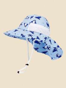 1pc Kids Sun Hat With Neck Protector (Unisex) - Wide Brim UV Protection Bucket Hat, Breathable Mesh Outdoor Beach Hat, Suitable For Children In Summer - Printed Bucket Hat - View 14