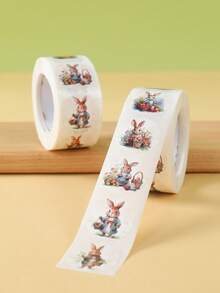 1 Roll/500pcs Easter Bunny Round Stickers, Easter Decoration Labels, Spring Rabbit Pattern, Envelope Seals, Happy Easter Decor, Home Decor, Cute Rabbit Gift Wrapping Stickers, Notebook, Water Bottle, Computer, Phone Decorative Stickers, DIY Gift Packaging Self-Adhesive Stickers, Easter Decoration, Easter Gifts, Party Favors, Labels, Sealing Stickers - Easter Bunny - View 4