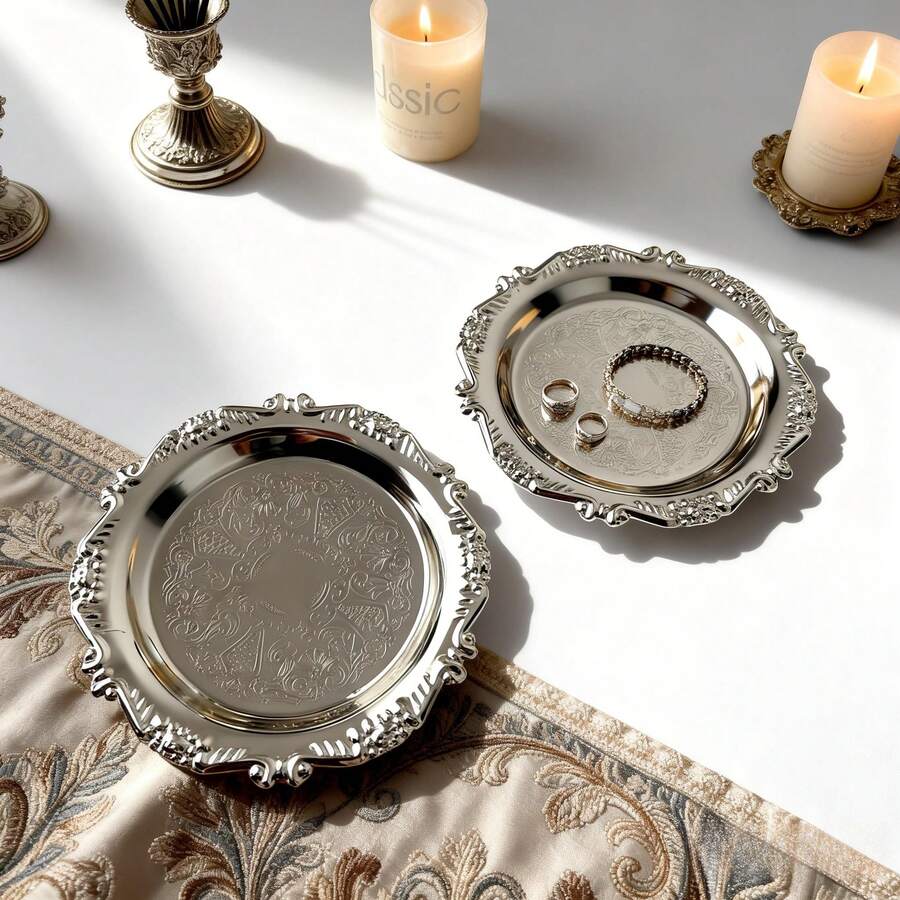 1pc Vintage Style Jewelry Display Tray, Versatile For Holding Rings And Earrings. An Ideal Holiday Gift, Perfect For Adorning Fashionable Vanity And Bedroom, Or As An Office Organization Solution. A Unique Gift For Both Men And Women - Elevate Your Space With This Elegant Accessory. - Many - View 1