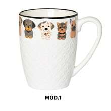 ZYLX SHOPPING – Taza cerámica 380 ml con diseño de perros, relieve decorativo y asa grande, 2 modelos disponibles - Blanco - Ver 3