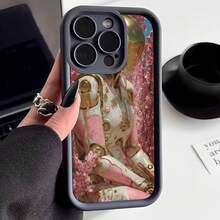 Cubierta de teléfono con diseño de robot vintage rosa y flores de cerezo para iPhone 14 Pro Max negro elegante estilo artístico para uso diario y regalo - Burdeos - Ver 1