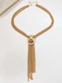 1件优雅双环吊坠多层链项链，适合女性在派对和聚会上佩戴。 - 金色 - 查看 5