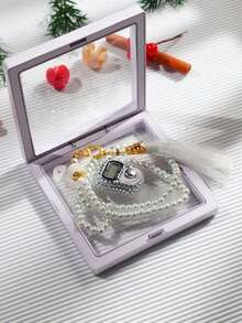 2pcs Set: Electronic Finger Tally Counter With Rhinestones, 99pcs Faux Pearl Muslim Prayer Beads, Transparent Jewelry Box. For Counting, Praying, Golf, Suitable As Holiday Gifts - Multicolor - View 2