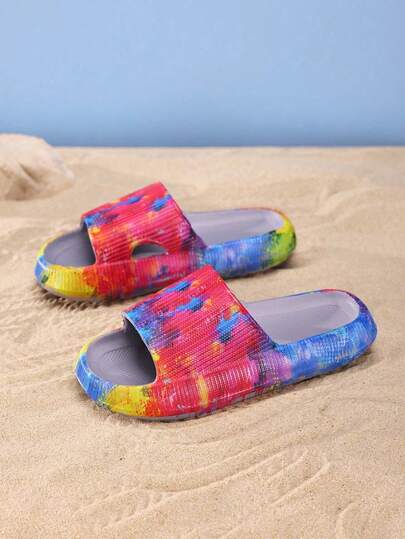 Fashionable Colorful Print EVA Boys & Girls Home Slippers, Non-Slip Wear-Resistant Soft Indoor Slippers, 1 Pair Cute Unisex Slippers