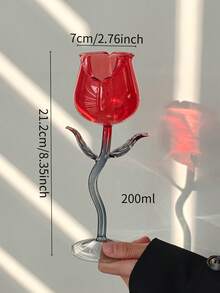 1个创意玫瑰香槟杯，情人节酒杯，红玫瑰图案，玻璃杯，葡萄酒杯，适合情侣约会、情人节、情人节礼物、玻璃杯 - 彩色 - 查看 2