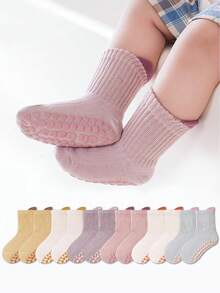 6 Pairs Solid Color Cartoon Letter Baby Crawling Shoes Socks, Soft Bottom Anti-Slip Indoor Socks For Toddlers, Suitable For Daily Casual Life - Multicolor - View 9