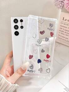 Heart Painted With Chain Detachable Transparent Card Holder Case, Cartoon Protective Phone Cover Compatible With Samsung S24/S24 Plus/S24 Ultra, S25/S25 Plus/S25 Ultra, A04, A15, A16, A26, A36, A56, A55, A12, A13, A14, A23, A24, A32, A33, A51, A52, A53, A54, A72, S20 FE, Redmi Series - Multicolor - View 3