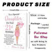 "1pc Heartfelt 'To A Special Daughter On Your 21st Birthday' Greeting Card With Envelope (11cm16cm&4.33in6.29in) - Pink Dress & Heart Balloon Design, Perfect For A Daughter's 21st Milestone, Greeting Card|Daughter 21st Birthday Mum & Dad Love Card|Paper Greeting Card" - Multicolor - View 3