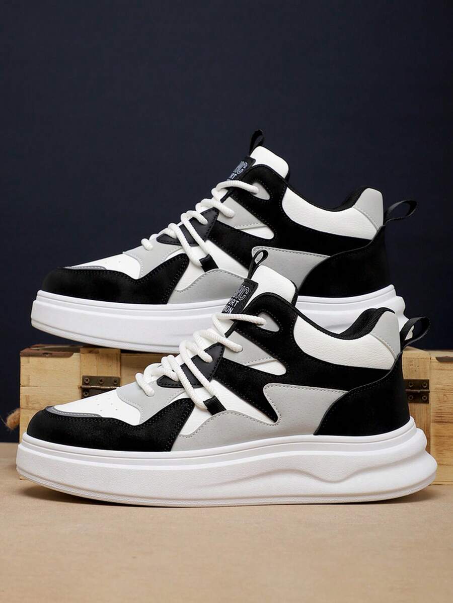 New Thick Sole Casual Lace-Up Versatile Multi-Color Skateboard Shoes, Sneakers Suitable For Daily, Work, Gathering - Black Brown - View 1