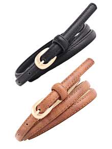 حزام رفيع جديد للنساء 1/2 قطعة، حزام زخرفي عملي لفستان أو قميص، إبزيم إبرة، حزام متعدد الاستخدامات للملابس اليومية والعمل - متعدد الألوان - مشاهدة 1